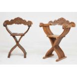 Pair of mahogany X frame folding thrones