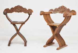 Pair of mahogany X frame folding thrones