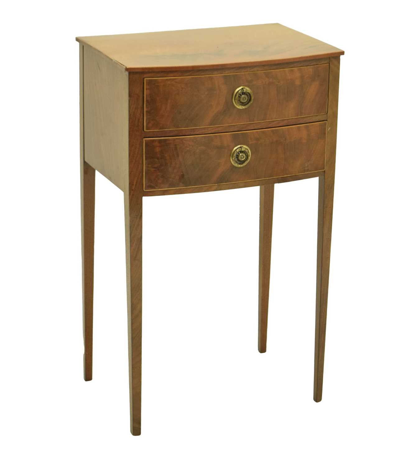 20th century reproduction bow front two drawer bedside table