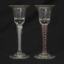 Two 18th century style opaque twist glasses