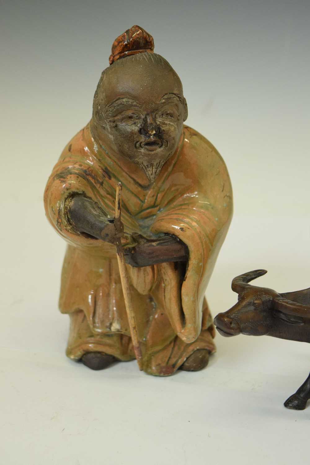 Japanese pottery figure of a gentleman and a resin figure of a boy on buffalo - Image 4 of 12