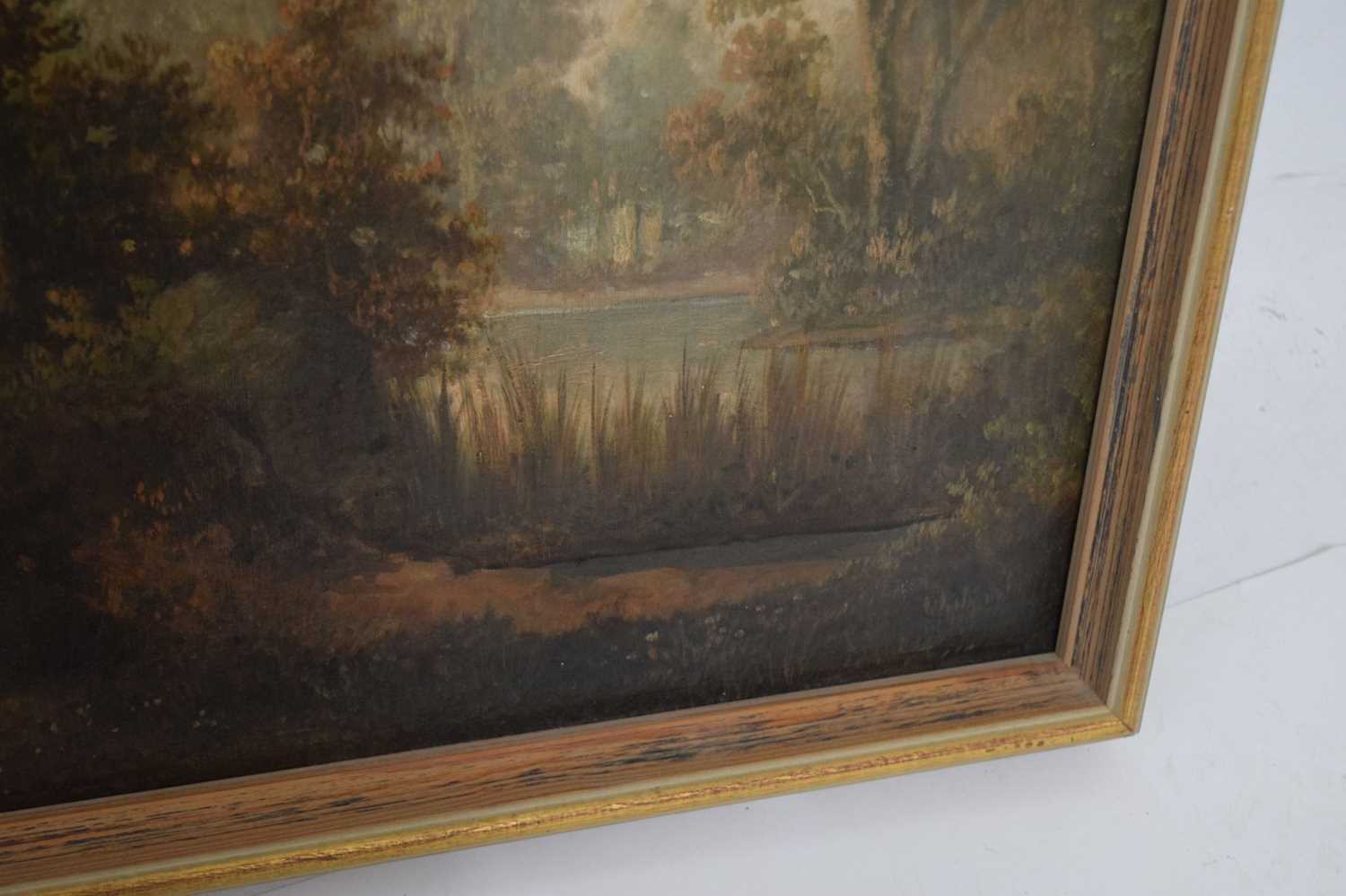 19th century oil on canvas - Woodland scene with figure on a path - Image 6 of 9