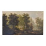 19th century oil on canvas - Woodland scene with figure on a path