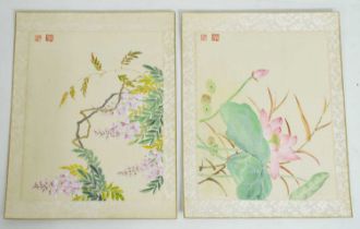 Pair of Chinese silk watercolour floral studies