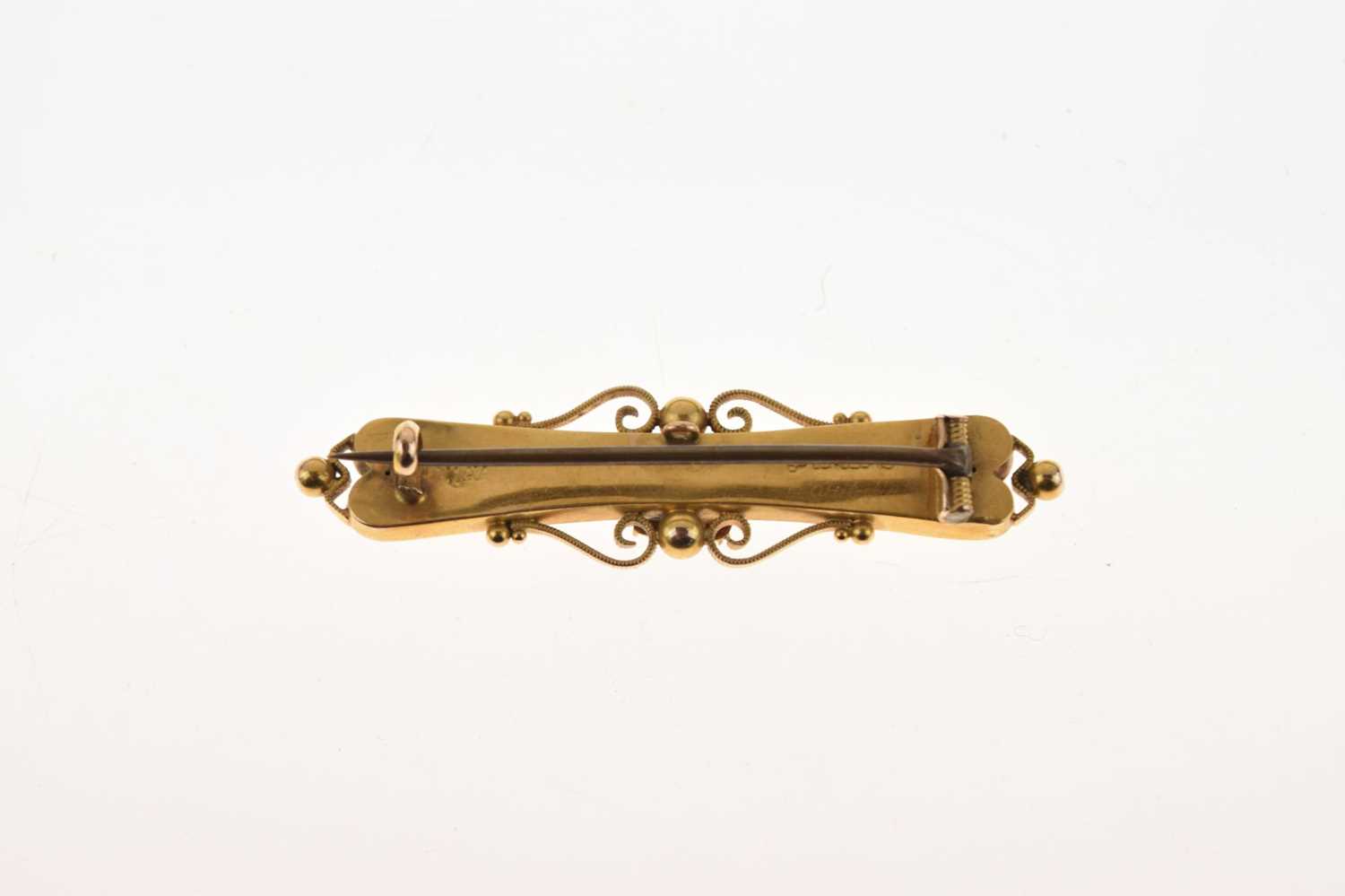 Late Victorian sapphire and seed pearl 15ct gold brooch - Image 4 of 7