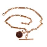 9ct rose gold figaro link Albert with double-sided swivel fob