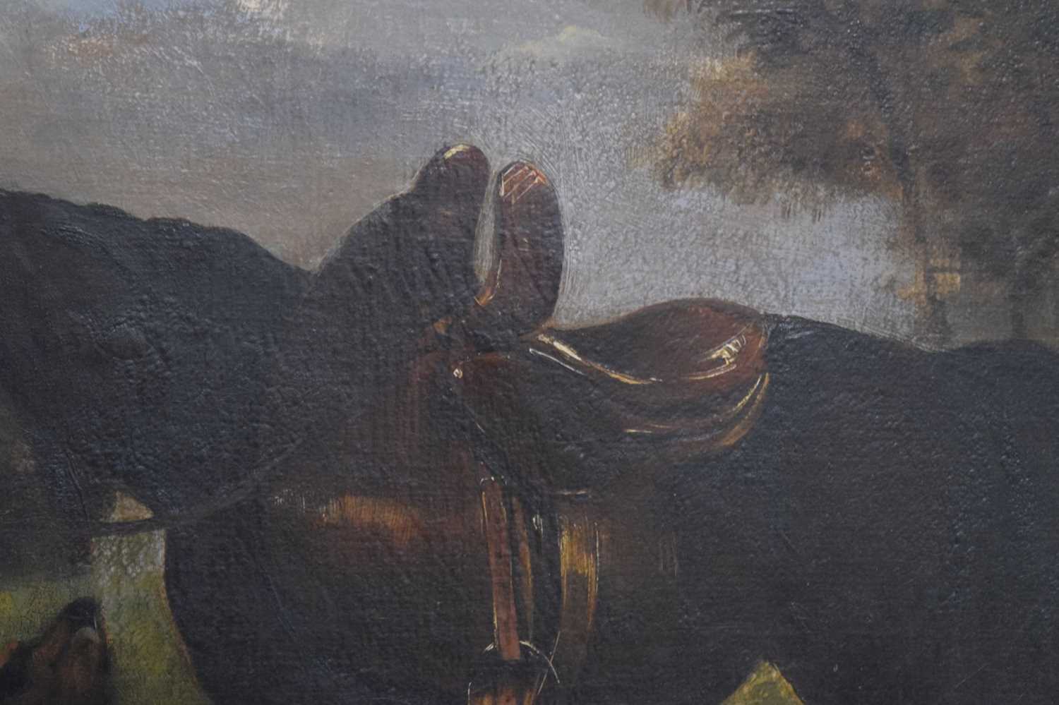 19th century oil on canvas - Horse and dog in a rural setting - Image 7 of 11