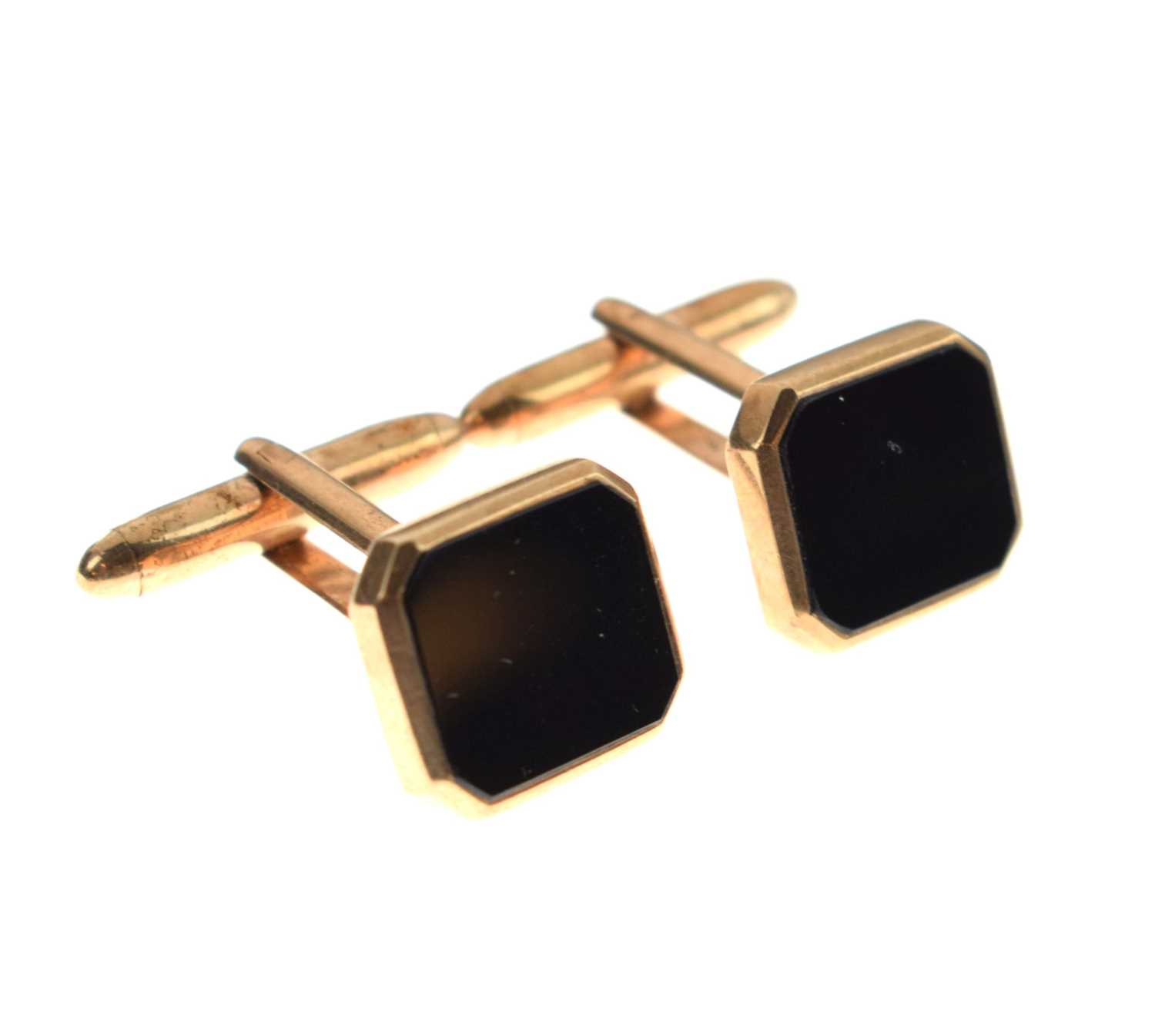 Pair of South African 9ct gold and onyx cufflinks by E. Tiessen