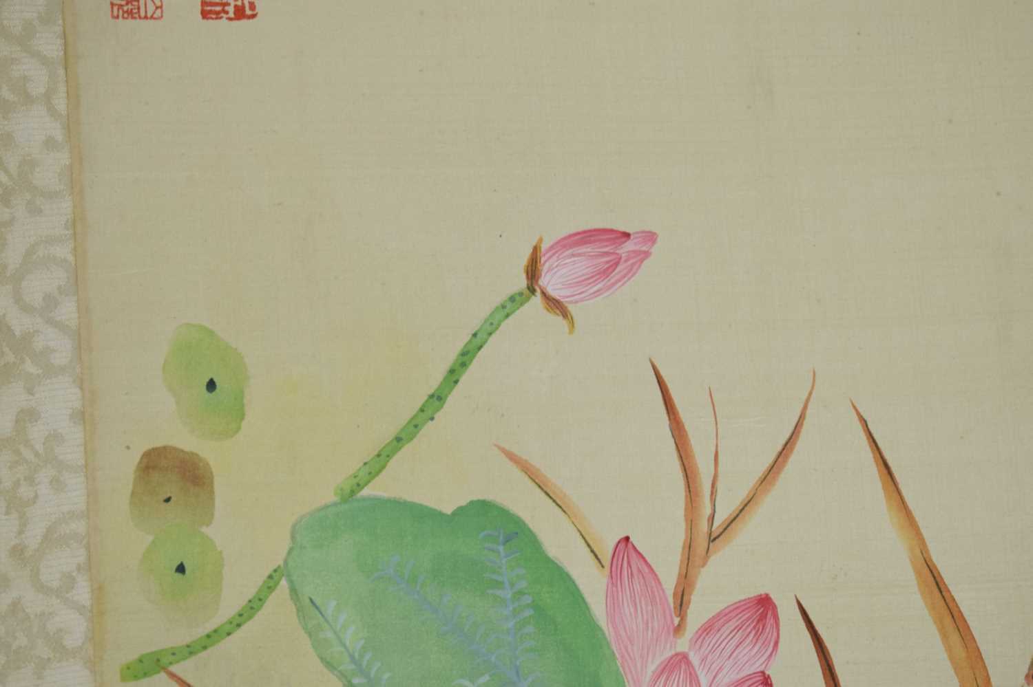 Pair of Chinese silk watercolour floral studies - Image 7 of 9