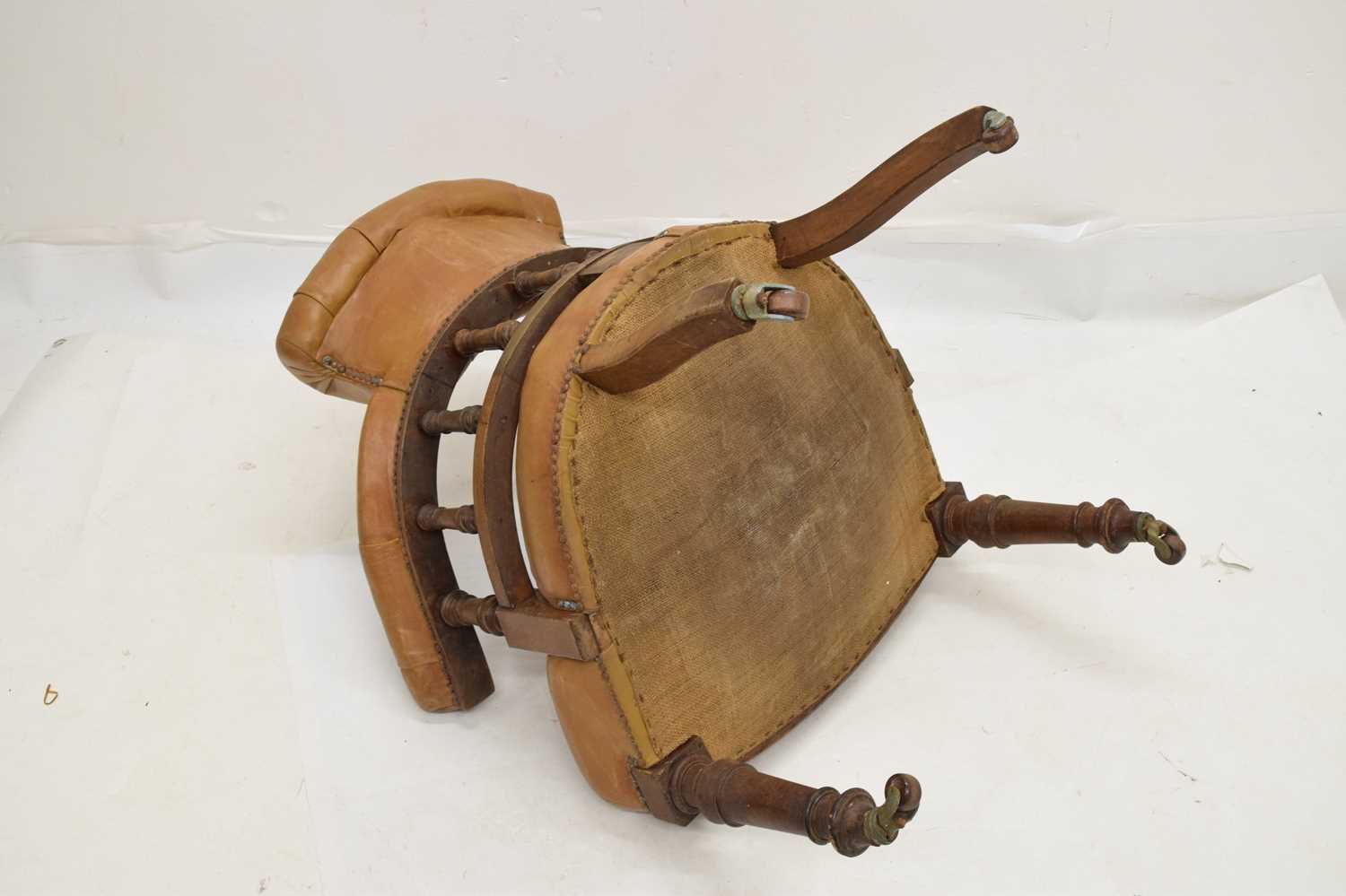 Early 20th century button upholstered smoker's bow-type chair - Image 4 of 8