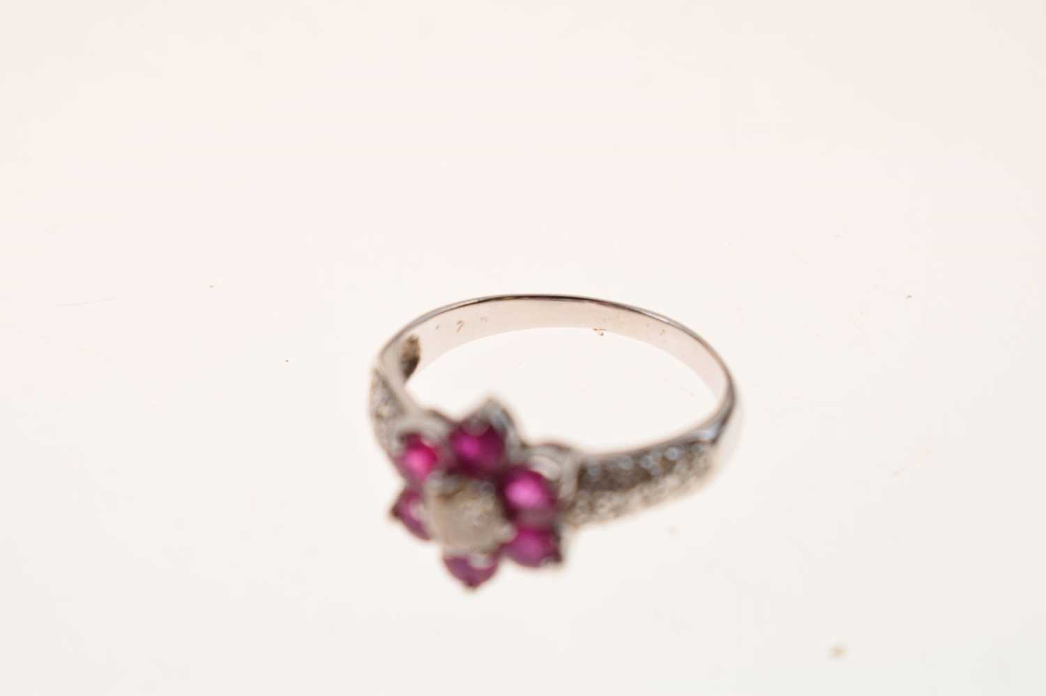 Ruby and diamond daisy cluster ring - Image 5 of 6