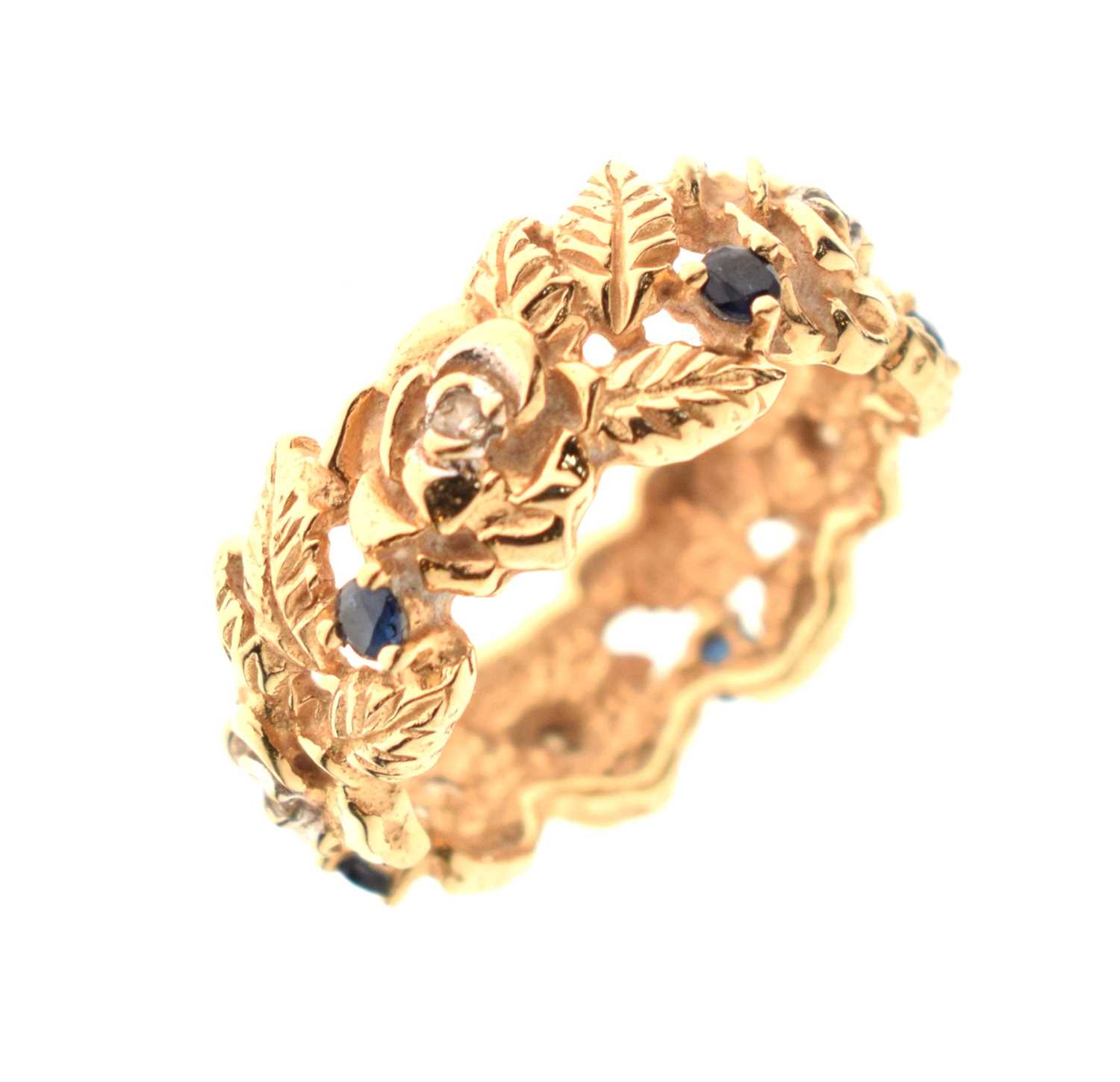 Sapphire and diamond '14K' gold ring