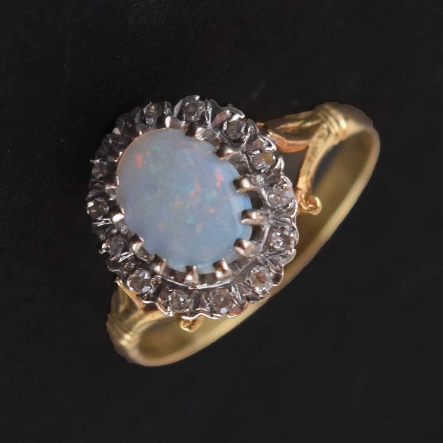 Opal and diamond 18ct gold cluster ring