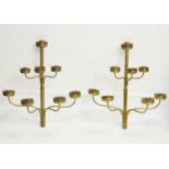 Pair of Victorian Gothic revival brass 8-branch candelabra