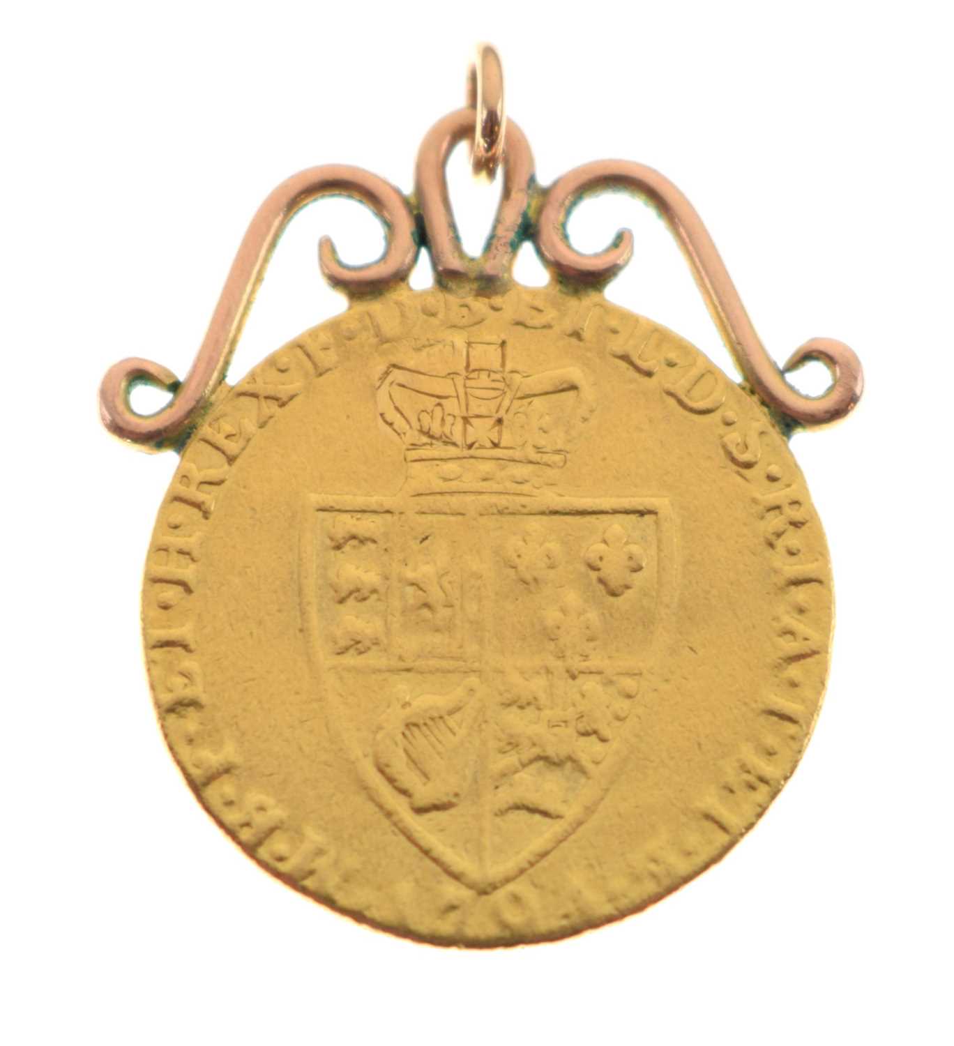 George III gold guinea, possibly 1794, with soldered suspension loop