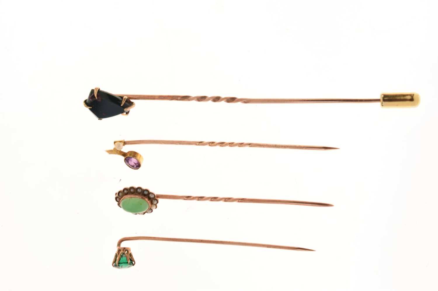 Four gem-set stick pins, - Image 5 of 5