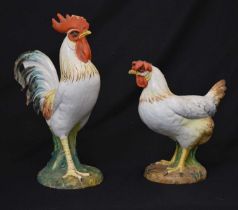 Two Italian ceramic figures of a cockerel and hen