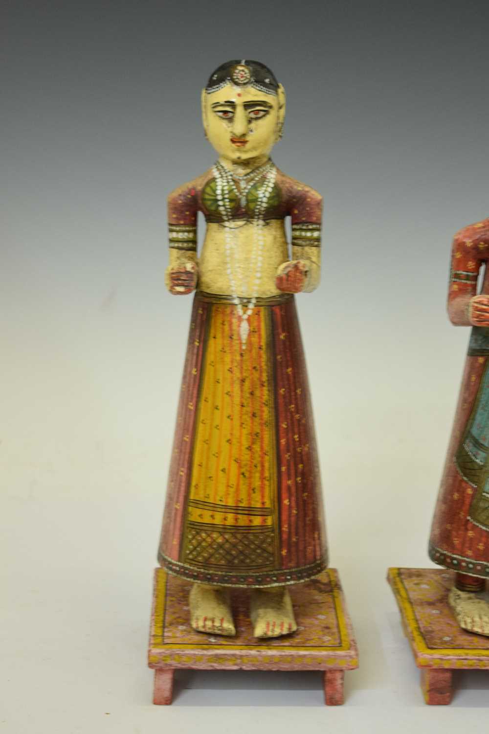 Pair of Indian painted wooden figures - Image 4 of 7