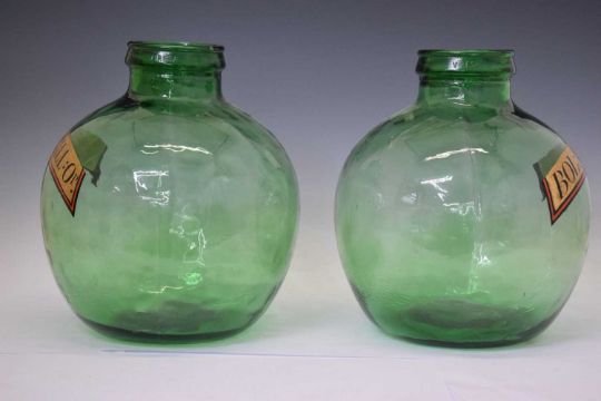 Pair of reproduction green glass apothecary bottles / carboys - Image 8 of 11