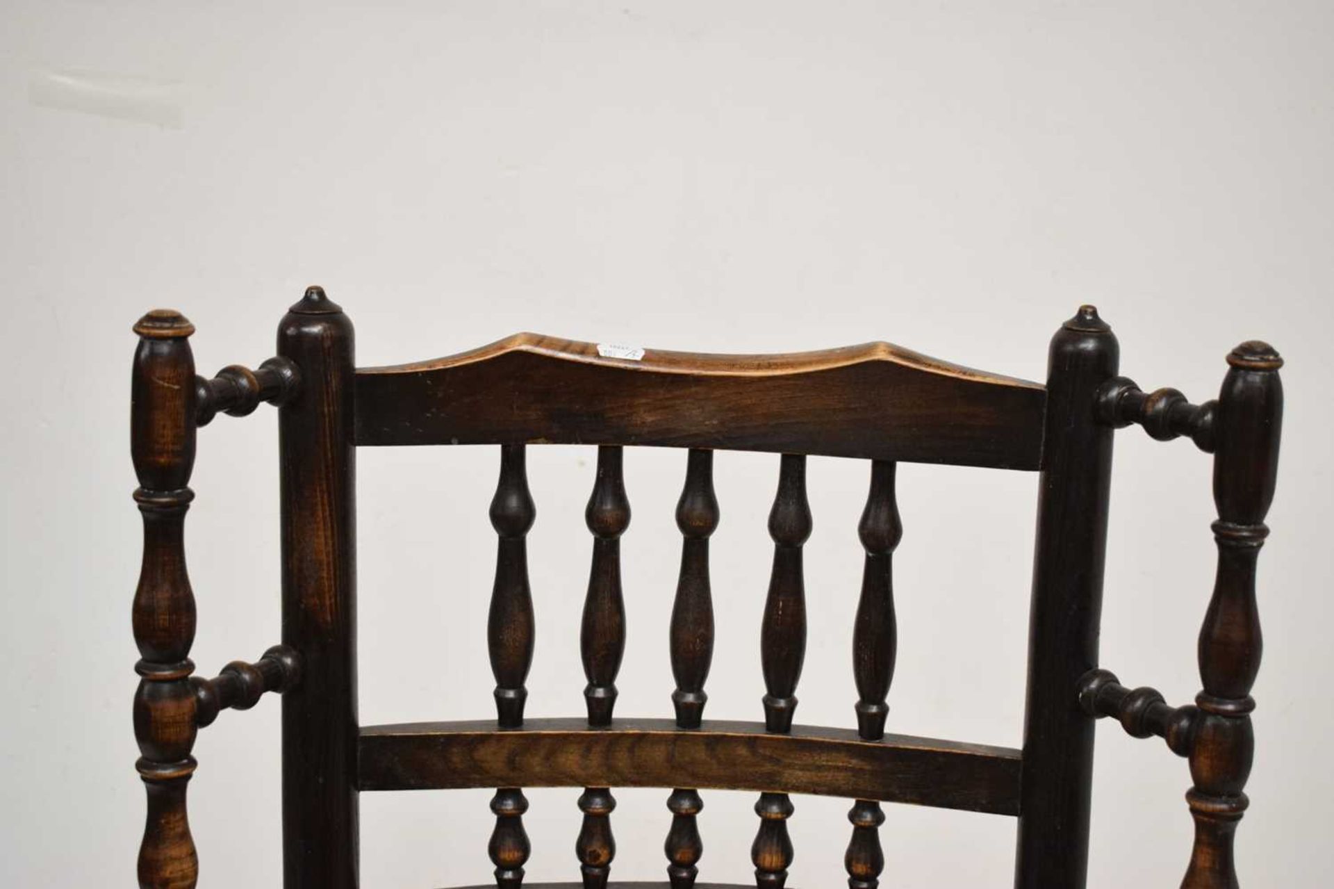 19th century Lancashire ash and elm spindle back wing armchair - Image 2 of 12