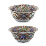 Pair of large polychrome porcelain basins