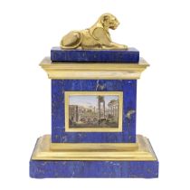 Gilded bronze, lapisal blue and micromosaic inkwell box