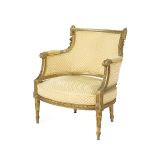 Armchair in partially gilded wood and fabric