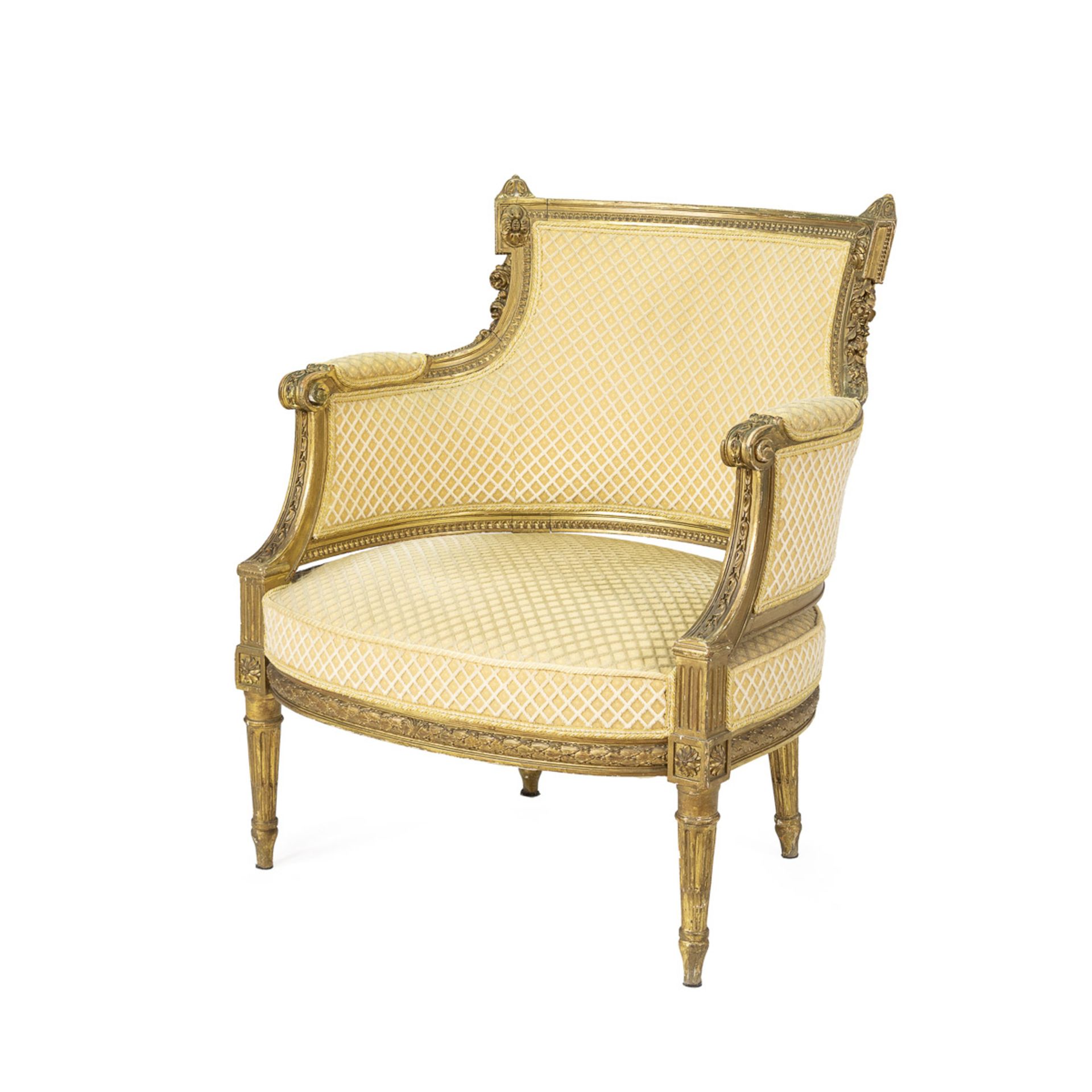 Armchair in partially gilded wood and fabric