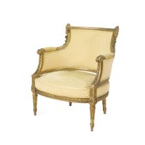 Armchair in partially gilded wood and fabric