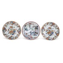 Group of three polychrome porcelain plates