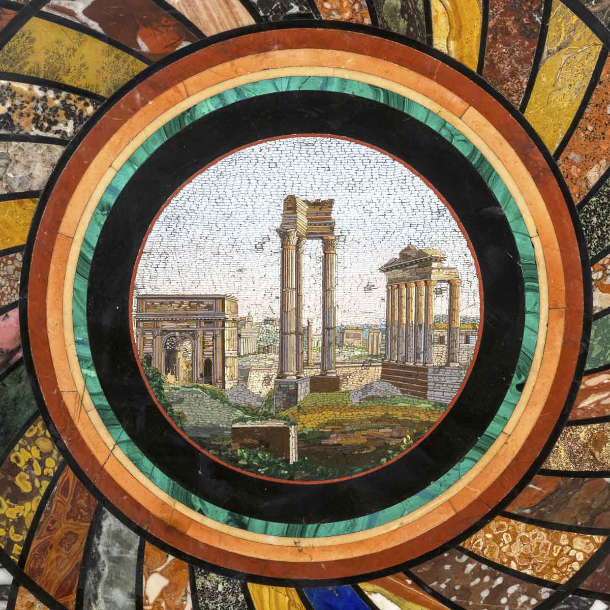Polychrome marble and micromosaic circular top - Image 2 of 2