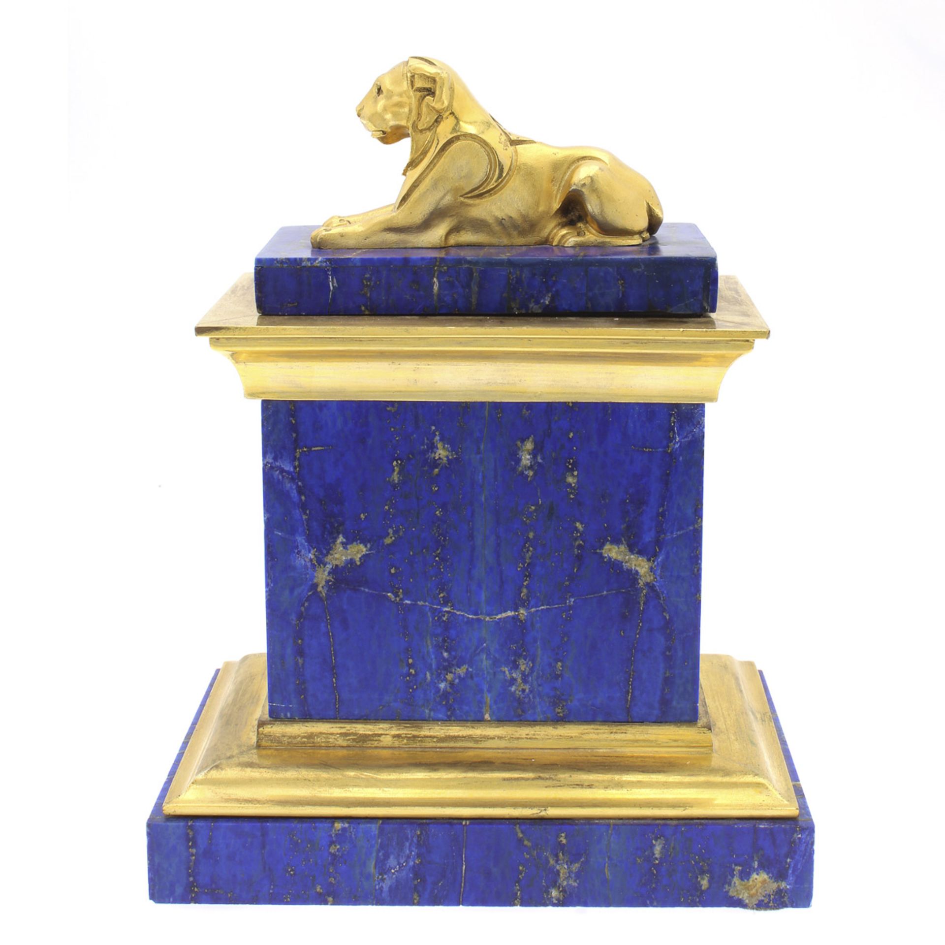 Gilded bronze, lapisal blue and micromosaic inkwell box - Image 5 of 5