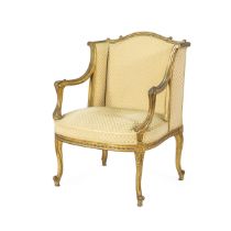 Armchair in partially gilded wood and fabric