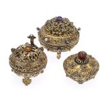 Group of three gilt silver jewelery boxes