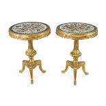 Pair of polychrome marble and gilded wood coffee tables