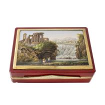 Red glass paste, gold and micromosaic snuffbox