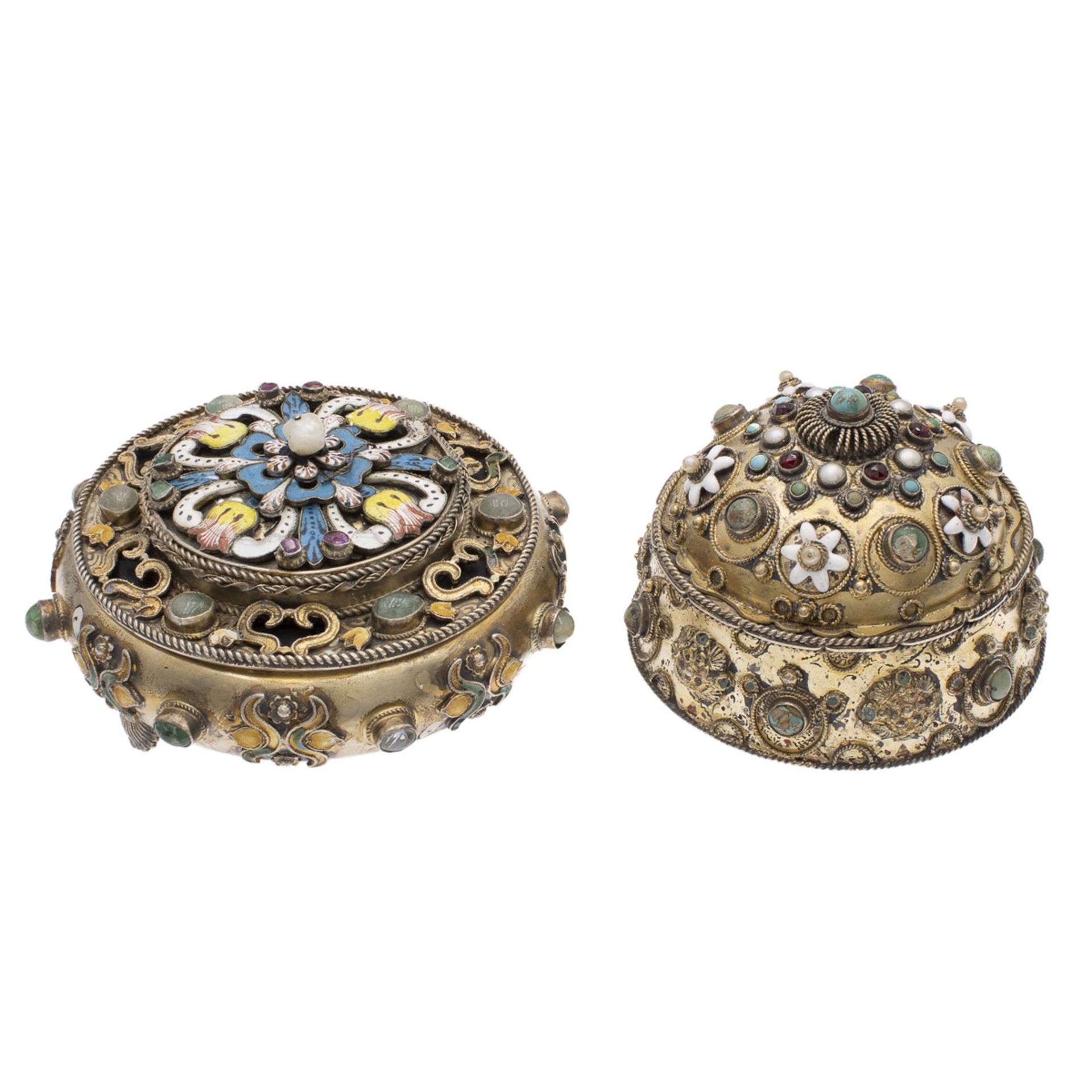 Group of two gilt silver jewelery boxes