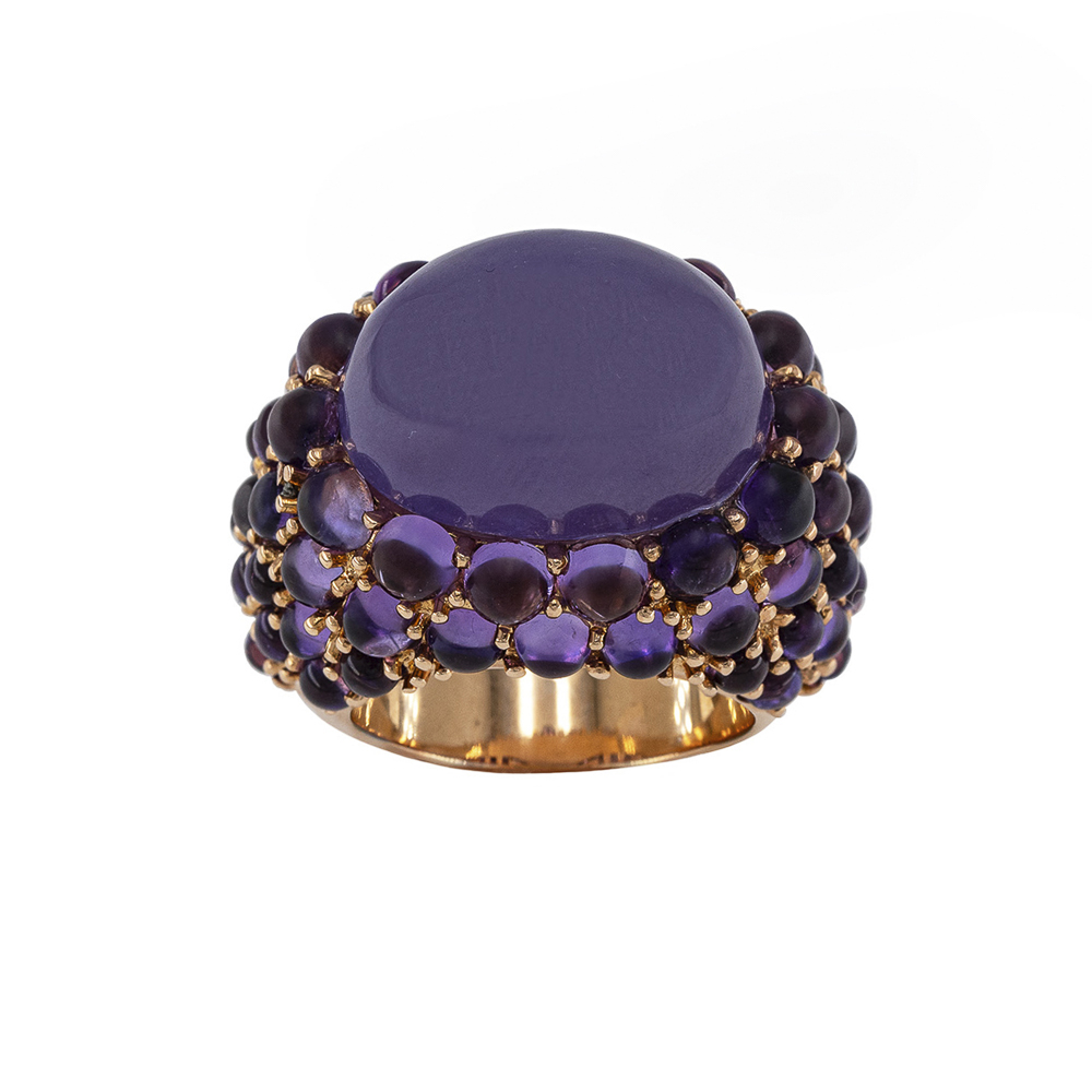 Mimi 18kt rose gold, lavender jade and amethysts cocktail ring - Image 2 of 3