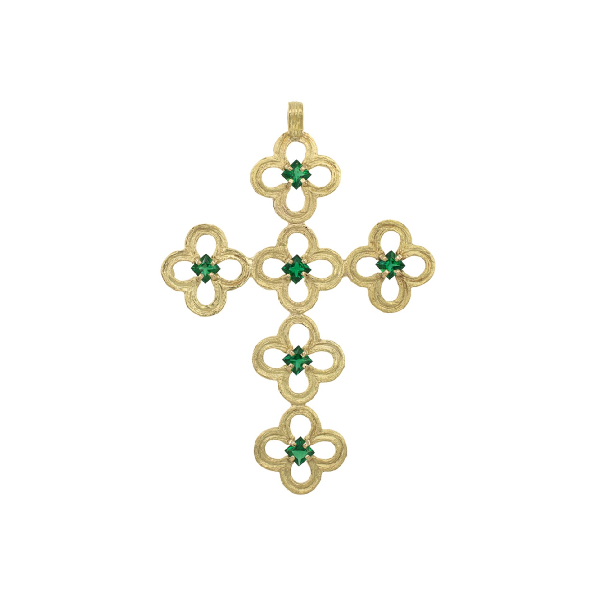 18kt yellow gold and green garnets cross pendant