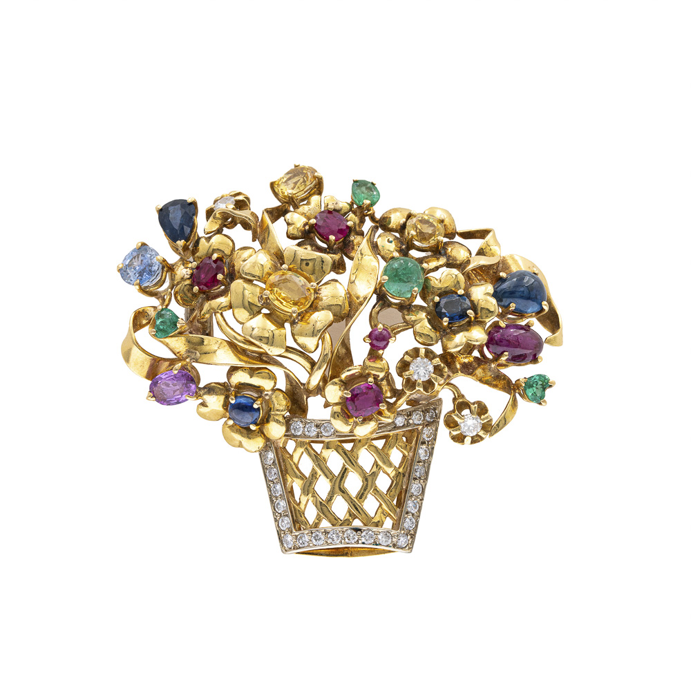 Flower basket parure comprising a brooch and lobe earrings - Image 2 of 3