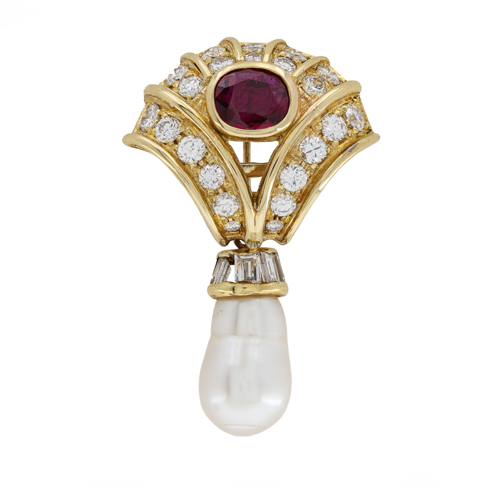 18kt yellow gold pendant brooch with natural ruby and diamonds - Image 3 of 3
