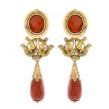 12kt yellow gold and red coral Bourbon earrings