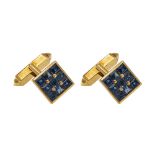 18kt yellow gold and carré-cut sapphires cufflinks