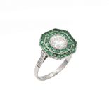 Platinum with diamond and emeralds Decò ring