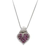 18kt white gold with rubies and diamonds heart pendant