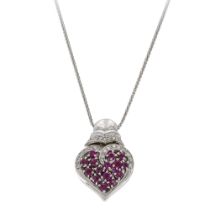 18kt white gold with rubies and diamonds heart pendant