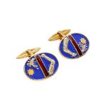 Oval 18kt yellow gold and polychrome enamel cufflinks