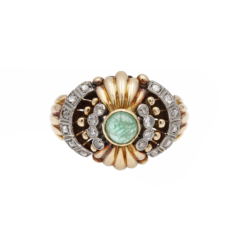 18kt yellow and white gold ring with emerald and diamonds - Image 2 of 2