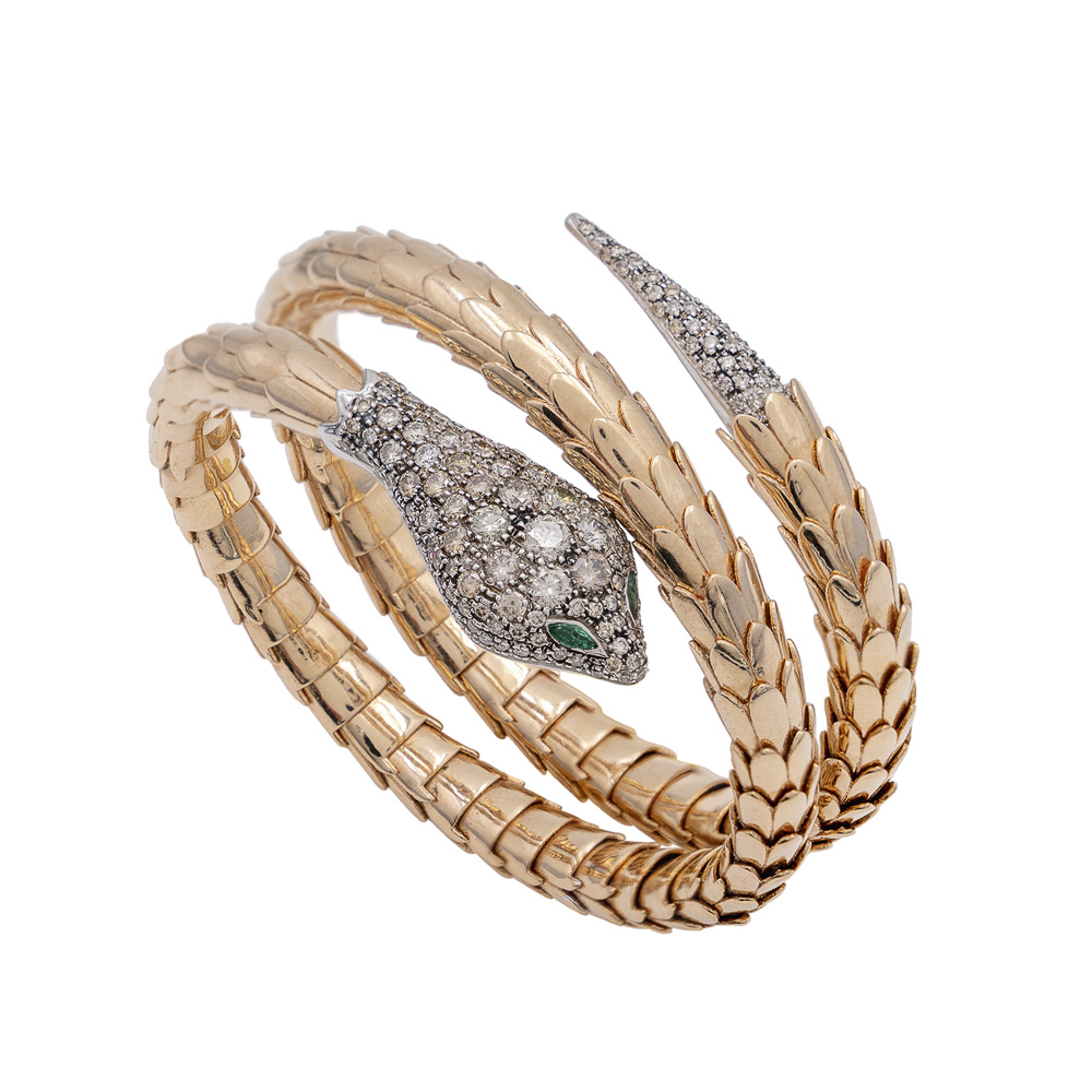 9kt rose gold and silver snake bracelet