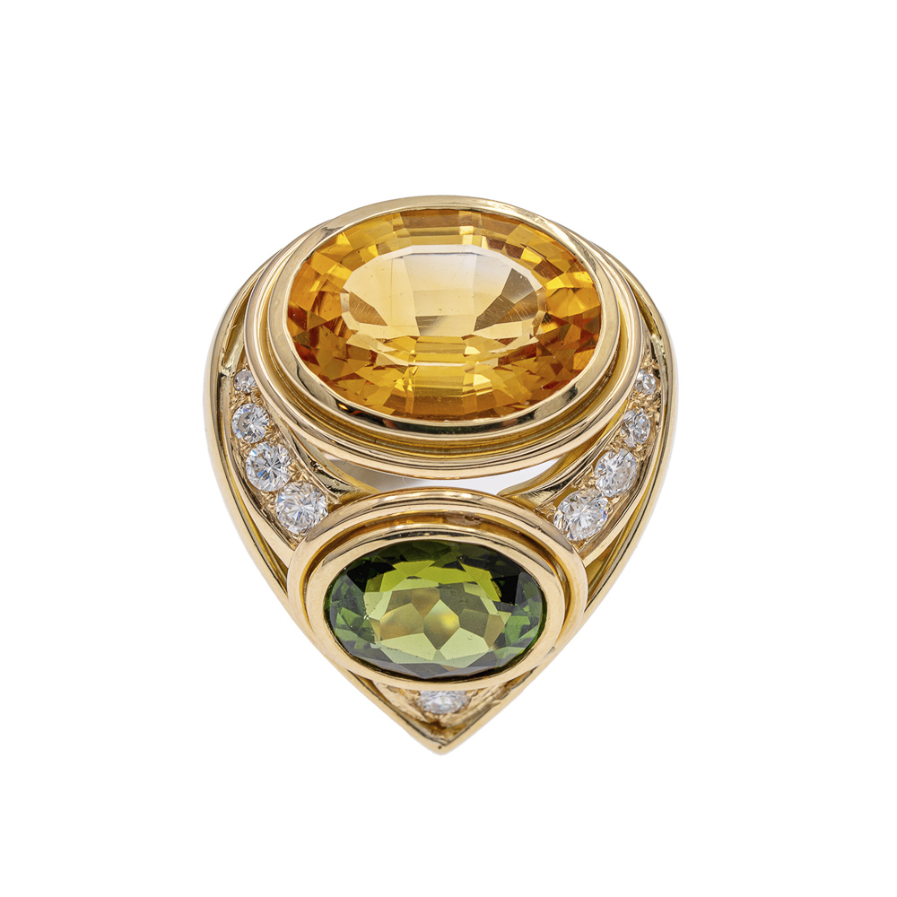 18kt yellow gold, citrine quartz and peridot ring - Image 2 of 2